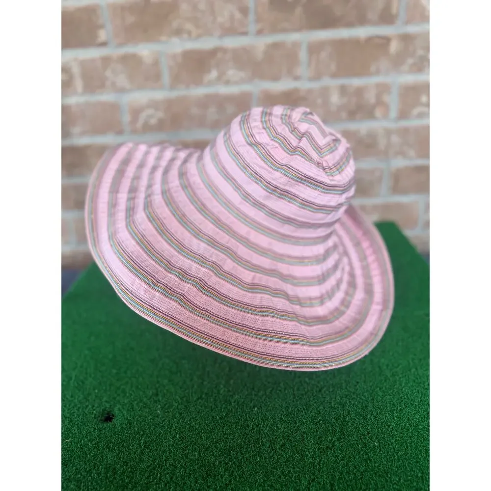 Alessandra Bacci Firenze Italy Sun Hat Pink Wide Brim Wavy Stripe Luxury Cap